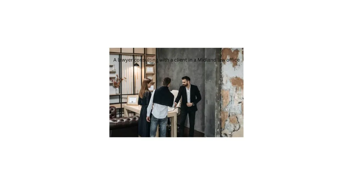 A lawyer consulting with a client in a midland law office