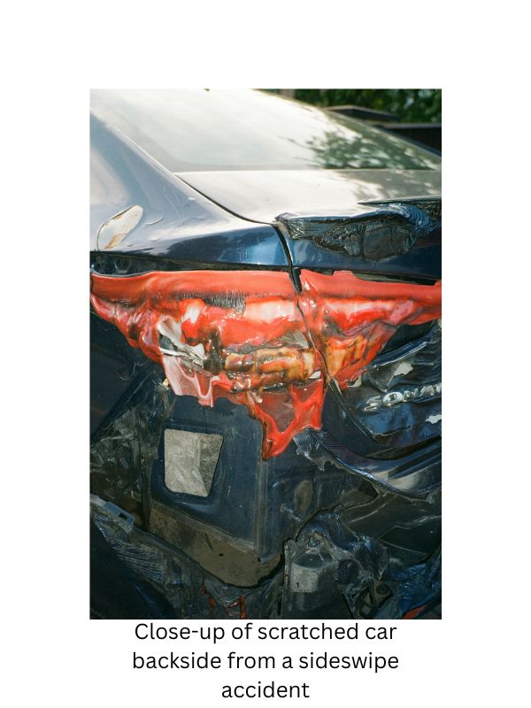 Close-up of scratched car backside from a sideswipe accident