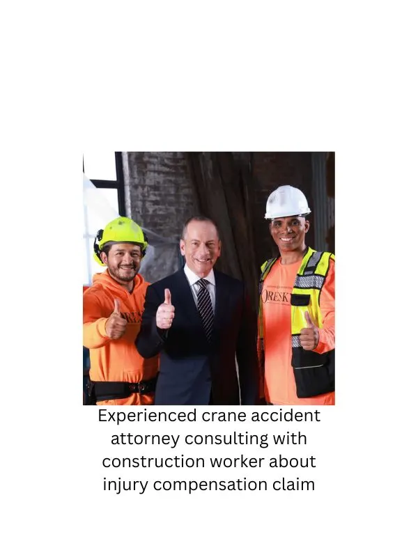 Experienced crane accident attorney consulting with construction worker about injury compensation claim