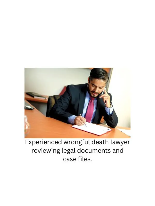 Experienced wrongful death lawyer reviewing legal documents and case files