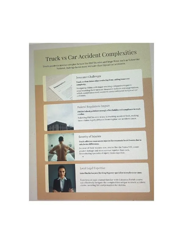 Truck accident vs car accident complexity infographic Lake Charles lawyer