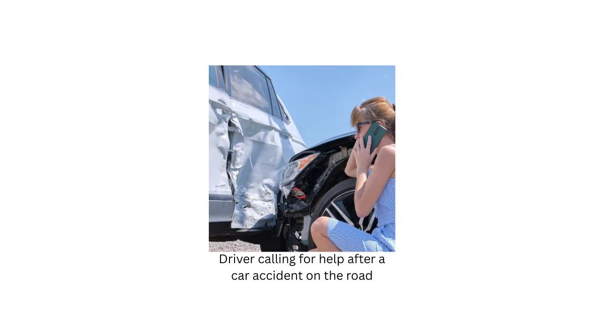 Driver calling for help fter a car accident on the road
